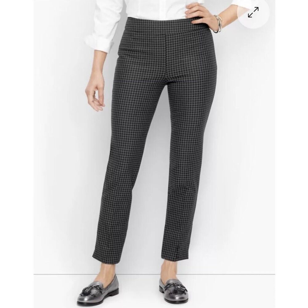 Talbots Chatham Ankle Gray Houndstooth Button Detail Pants Size 12
